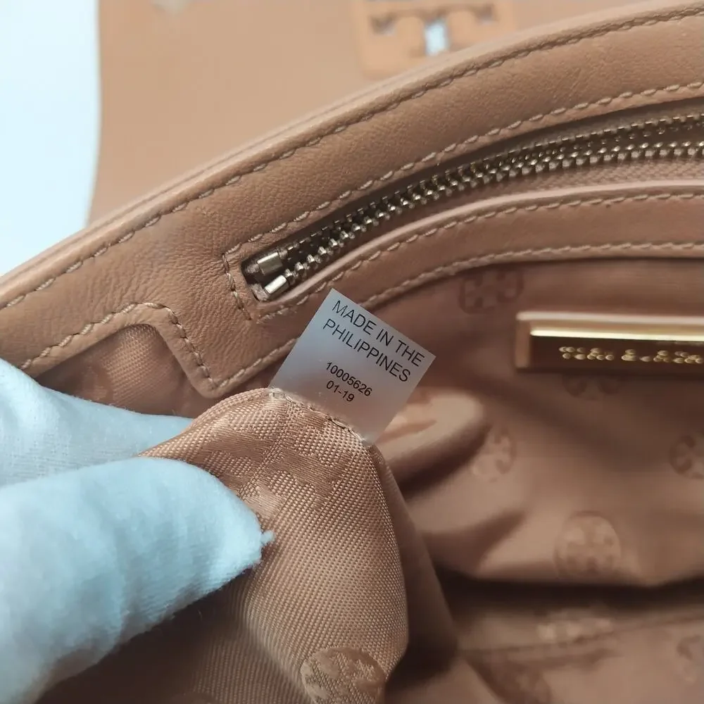 Tory Burch Tan Leather Block T Chain Strap Crossbody Shoulder Bag